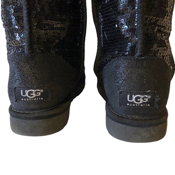 UGG Size 5 OVER the Knee Sparkle Sequins Black Bailey Button Boots Fur 3173. - Picture 7 of 12